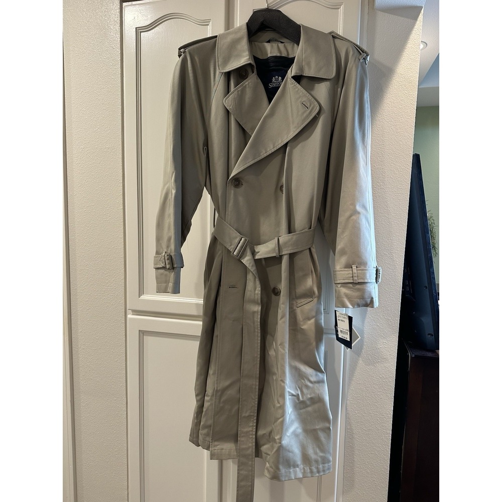 New Stafford Men's Tan Trench Coat 44 Regular - Picture 1 of 15